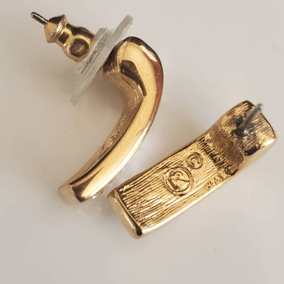 Swarovski Semi-curved Earrings with Channel Set Crystals Gold Plated Swan Signed - Picture 5 of 7